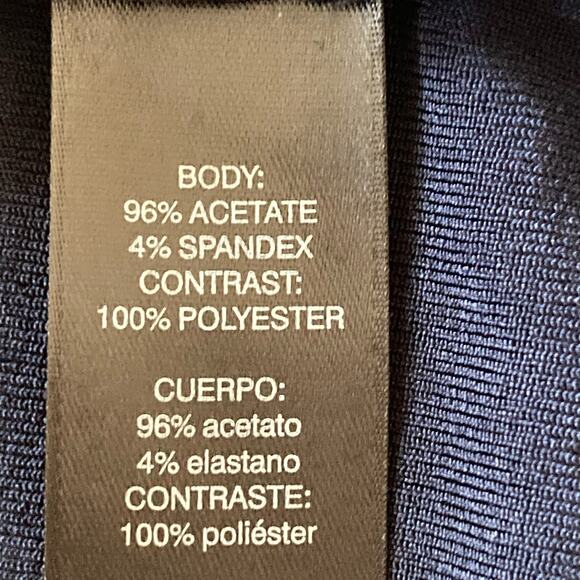 Chico's Travelers Collection Navy Slinky Knit Top Classic Palm Chiffon Trim XL - Picture 7 of 8